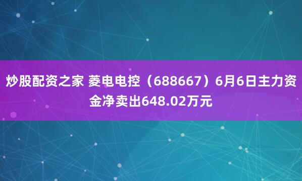 炒股配资之家 菱电电控（688667）6月6日主力资金净卖出648.02万元